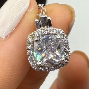 Sparkling Cubic Zirconia Pendant Necklace Silver Toned Chain